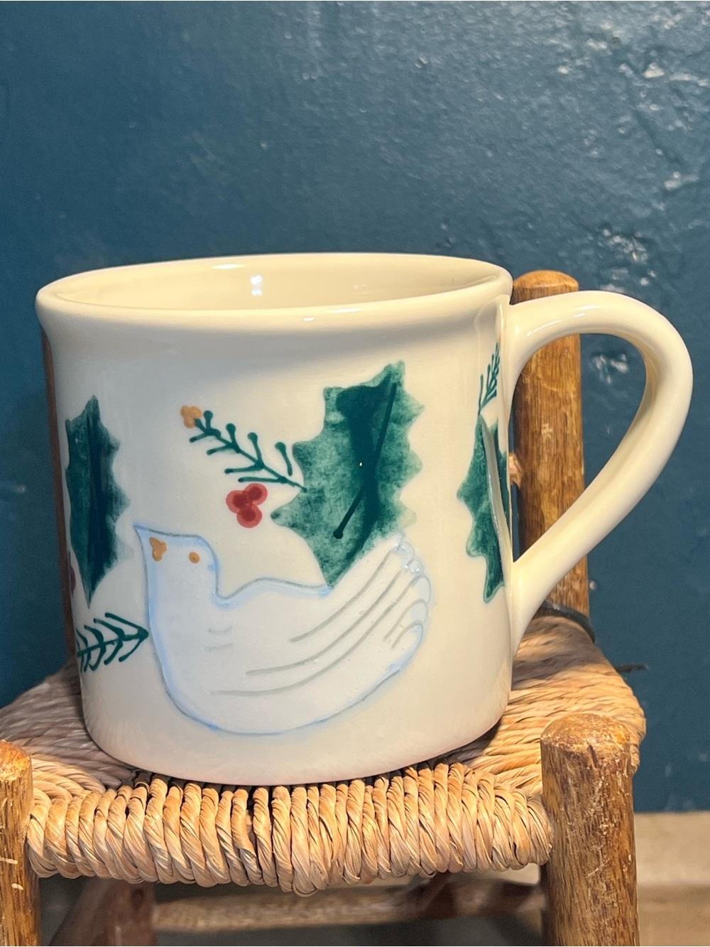 Vintage Hartstone Pottery 1982 Peace Dove Holly Berries Holiday Mug